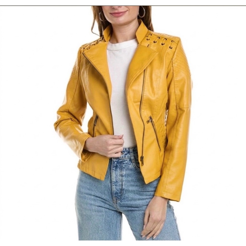 Rene‎ Lion Woman's NWT Faux Leather Moto Jacket Sz 4 Edgy Asymmetrical Zip Up